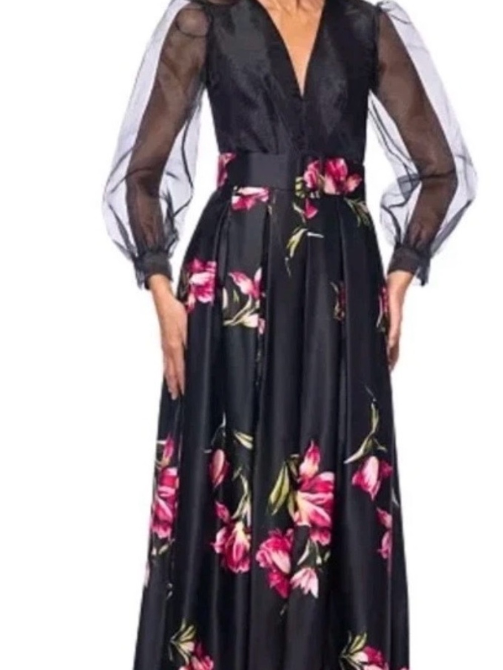 Betsy & Adam Black Maxi Dress with Pink Floral Print - Picture 10 of 11